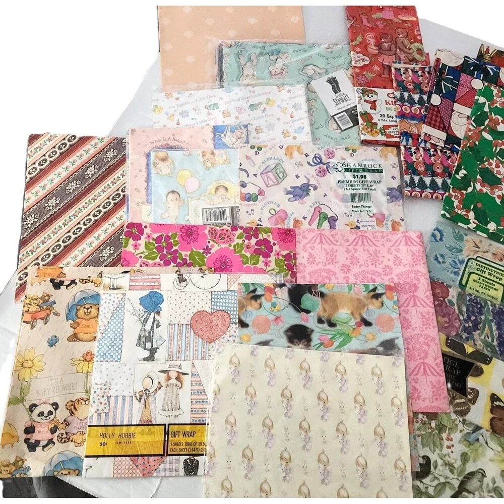 Lot of Vintage Wrapping Paper Various Occasions 40+ Patterns Packages & Sheets